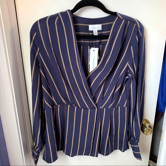 Topshop Tops - TOPSHOP VERTICAL STRIPED SURPLUS BLOUSE  IN BLUE